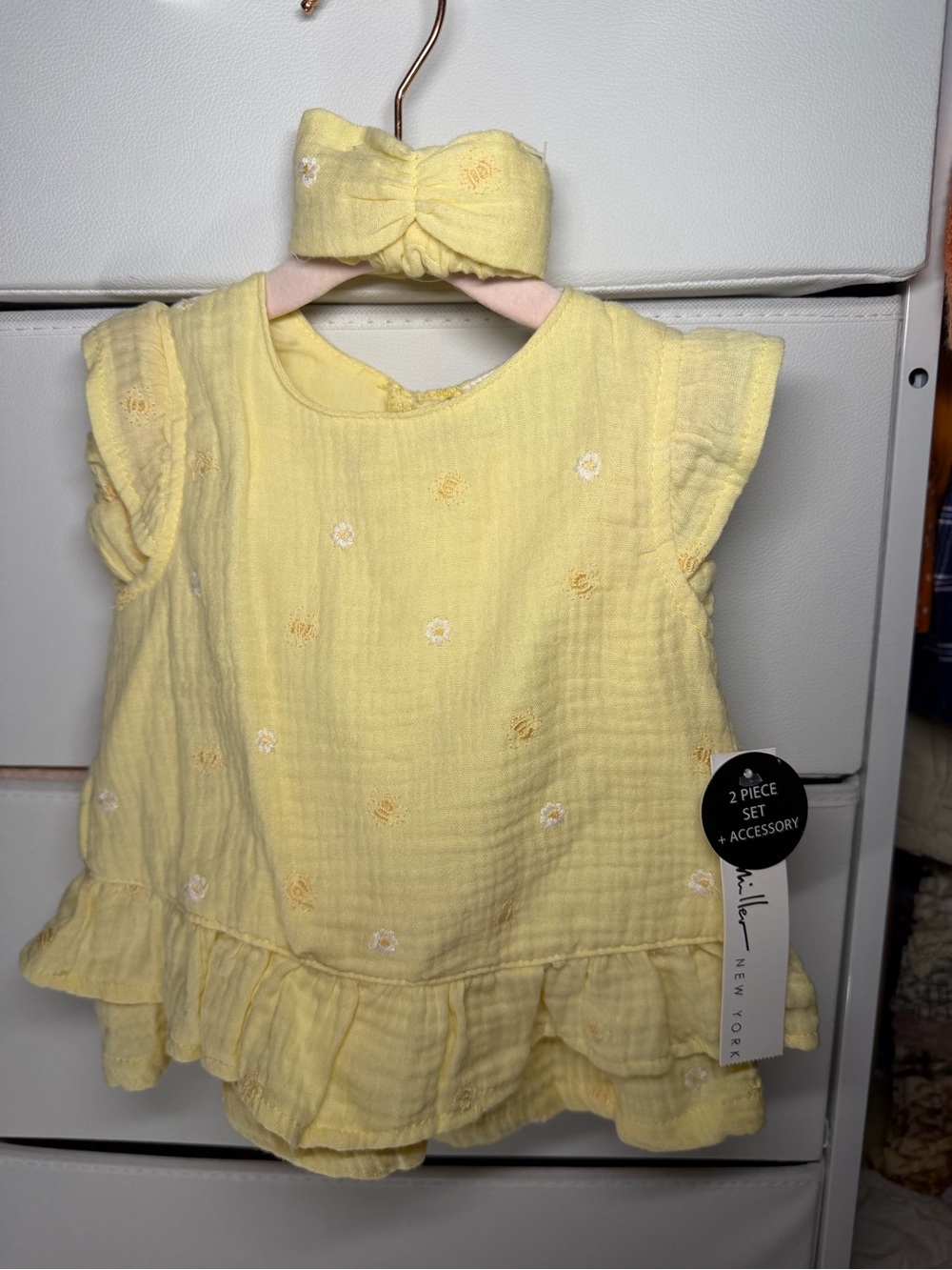 Yellow Baby Girl Ruffle Dress with Skirt and Headband - 3 Piece Set